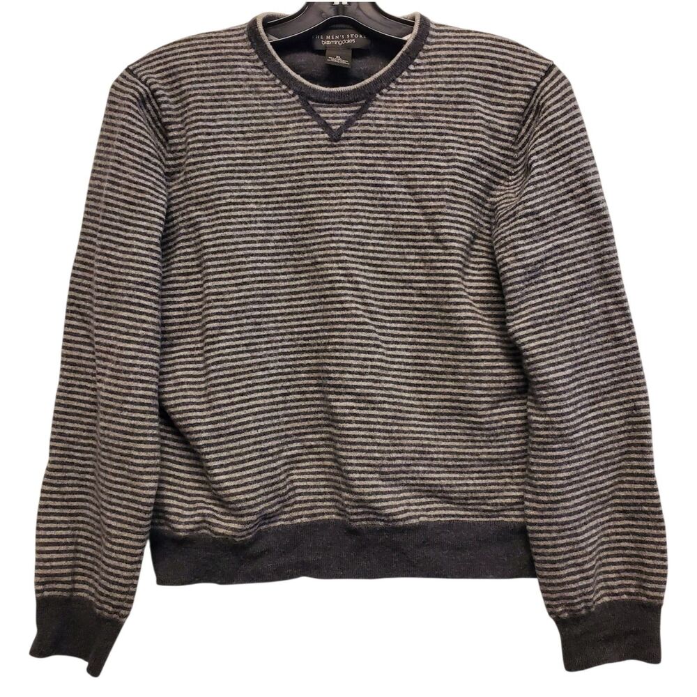 THE MEN'S STORE Bloomingdale's Sweater Mens Large Gray Striped 100% Merino Wool